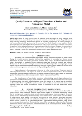 Quality Measures in Higher Education: a Review and Conceptual Model