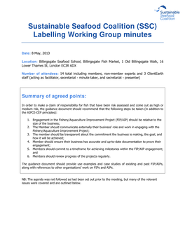 Sustainable Seafood Coalition (SSC) Labelling Working Group Minutes