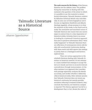 Talmudic Literature As a Historical Source
