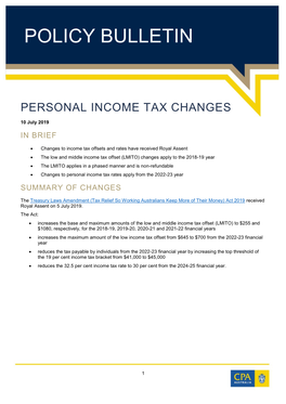 Personal Income Tax Changes | Policy Bulletin