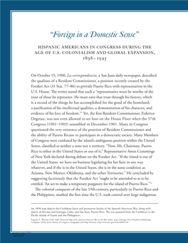 “Foreign in a Domestic Sense” Hispanic Americans in Congress During the Age of U.S