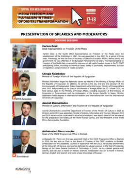 Presentation of Speakers and Moderators