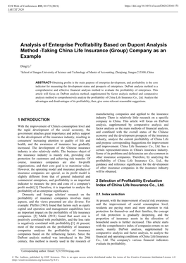 Analysis of Enterprise Profitability Based on Dupont Analysis Method -Taking China Life Insurance (Group) Company As an Example