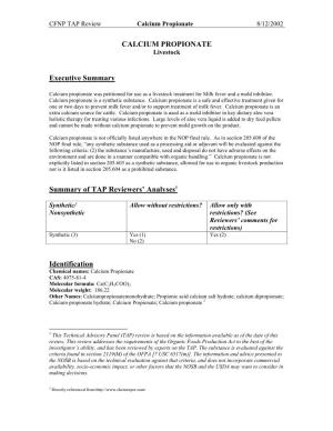 CALCIUM PROPIONATE Executive Summary Summary of TAP
