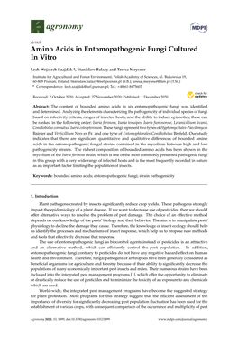 Amino Acids in Entomopathogenic Fungi Cultured in Vitro