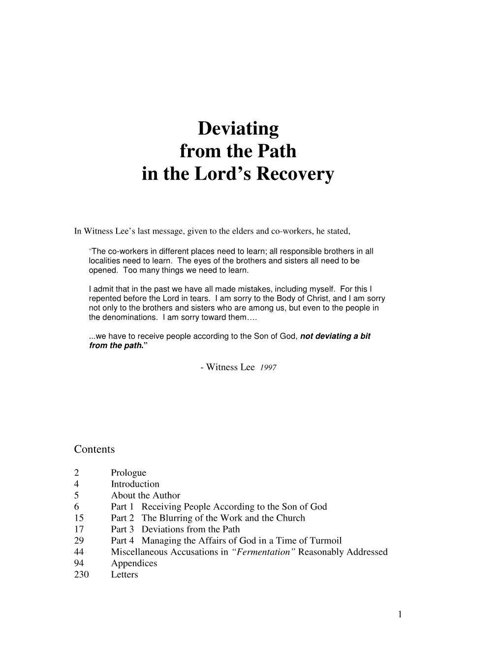 Deviating from the Path in the Lord's Recovery