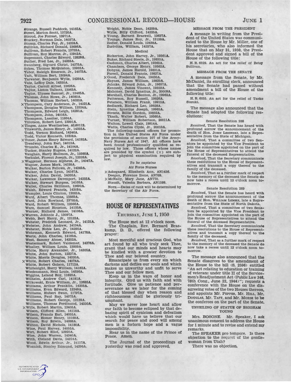 Of Representatives to Attend the Vaughan, Harry Hailmon, Jr., 1398BA