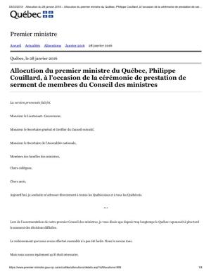 Premier Ministre Allocution Du Premier Ministre Du Québec, Philippe