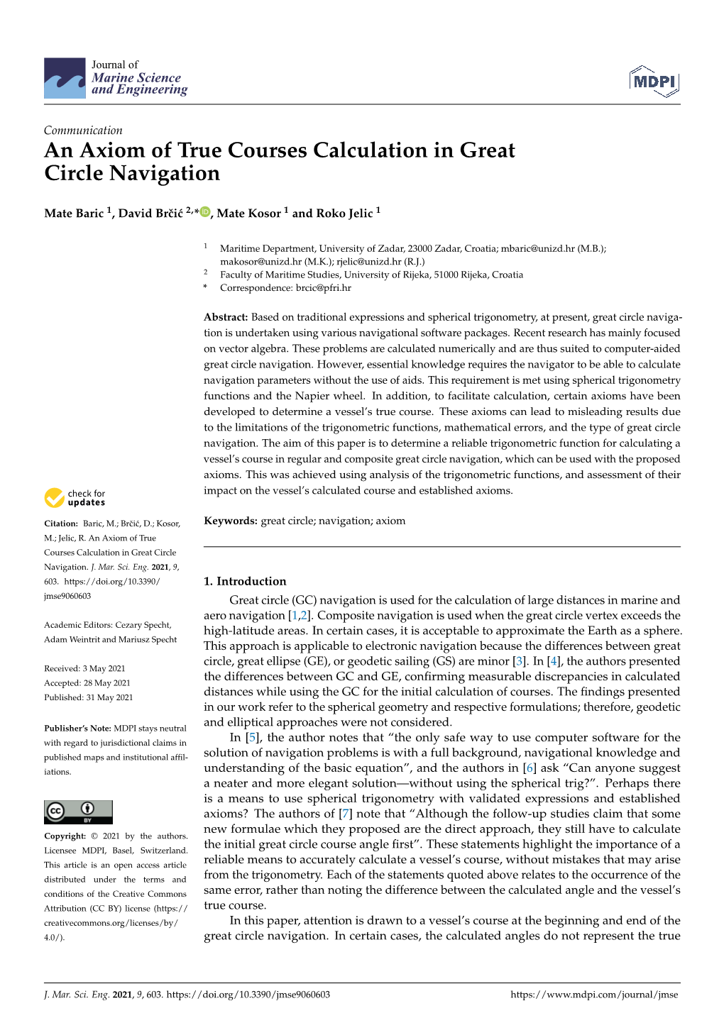 An Axiom of True Courses Calculation in Great Circle Navigation