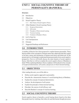 Unit 2 Social Cognitive Theory of Personality (Bandura)