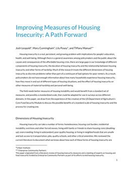 Improving Measures of Housing Insecurity: a Path Forward