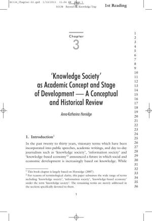'Knowledge Society' As Academic Concept and Stage of Development — a Conceptual and Historical Review