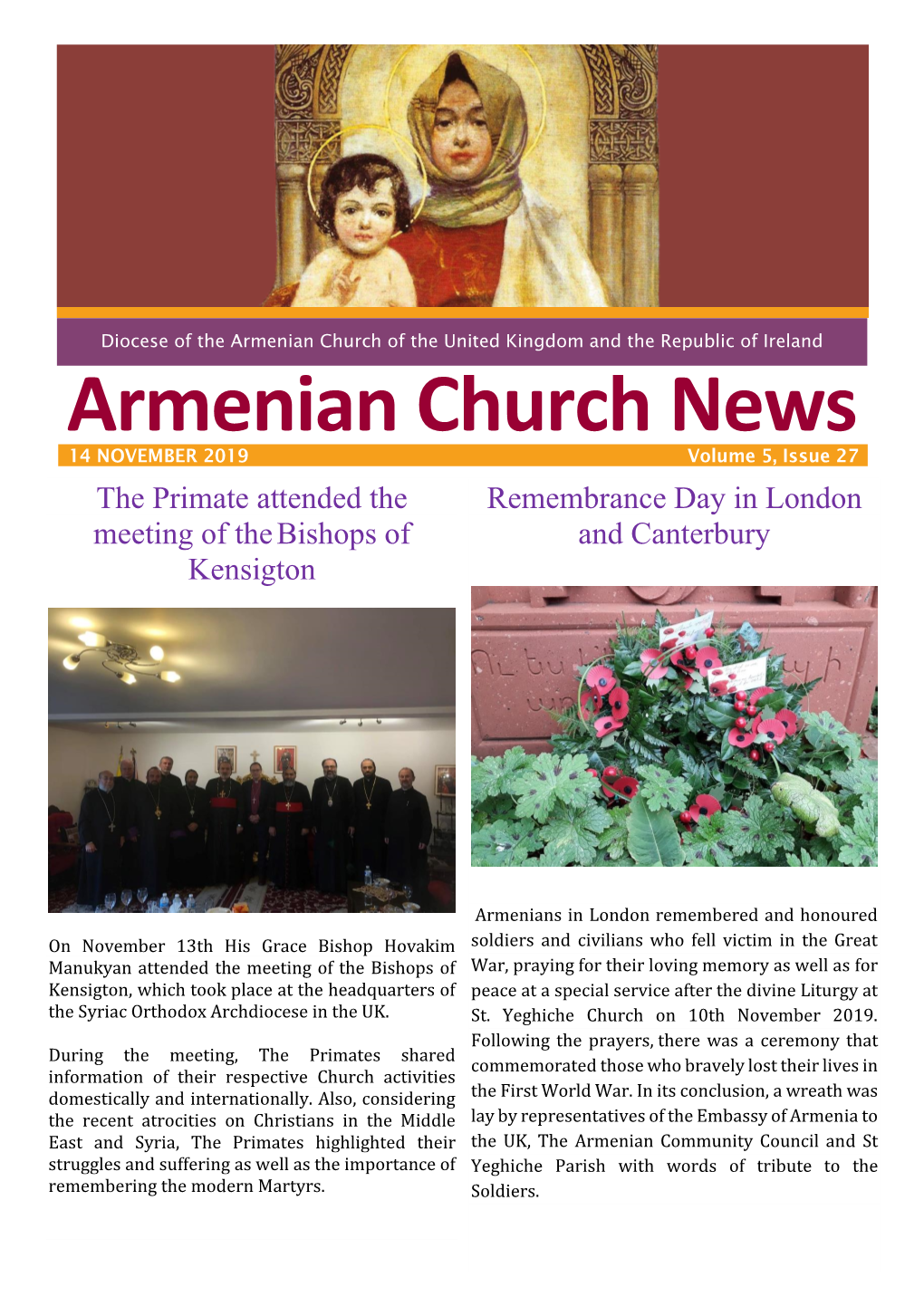 Armenian Church News 14 NOVEMBER 2019 Volume 5, Issue 27
