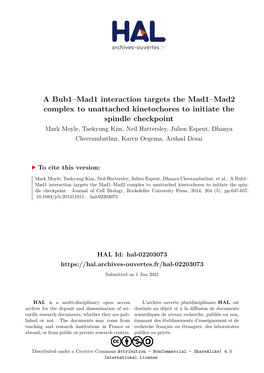 A Bub1–Mad1 Interaction Targets the Mad1–Mad2 Complex to Unattached