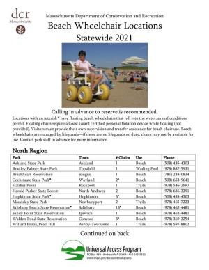 Beach Wheelchair Locations Statewide 2021