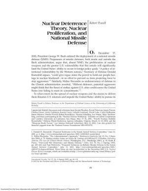 On Nuclear Deterrence Theory, Nuclear Proliferation, and National Missile Defense