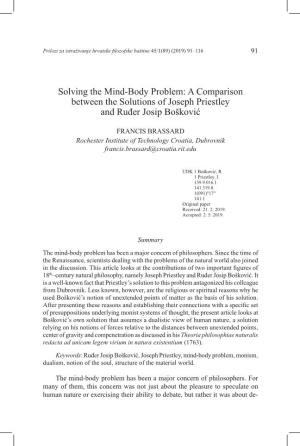 Solving the Mind-Body Problem: a Comparison Between the Solutions of Joseph Priestley and Ruđer Josip Bošković