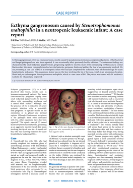Ecthyma Gangrenosum Caused by Stenotrophomonas Maltophilia in a Neutropenic Leukaemic Infant: a Case Report D K Das,1 MD (Paed), DCH; S Shukla,2 MD (Paed)