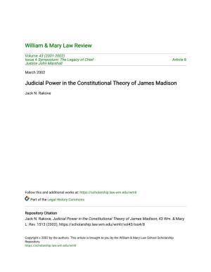 Judicial Power in the Constitutional Theory of James Madison