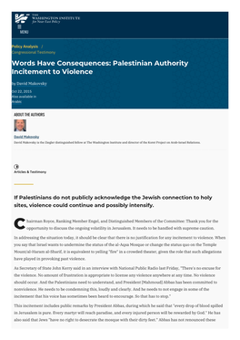 Palestinian Authority Incitement to Violence by David Makovsky