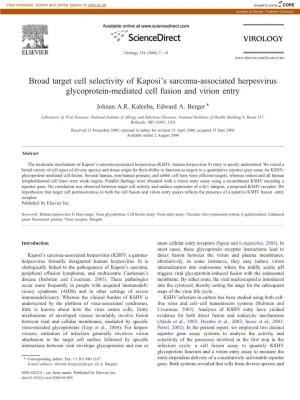 Broad Target Cell Selectivity of Kaposi's Sarcoma-Associated Herpesvirus Glycoprotein-Mediated Cell Fusion and Virion Entry ⁎ Johnan A.R