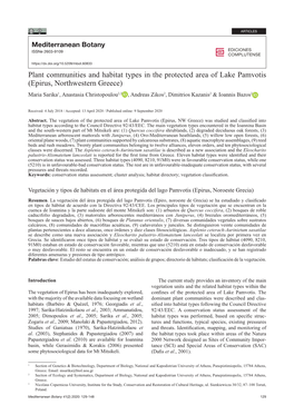 Plant Communities and Habitat Types in the Protected Area of Lake Pamvotis