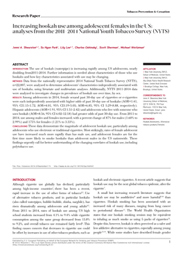 Increasing Hookah Use Among Adolescent Females in the US: Analyses from the 2011-2014 National Youth Tobacco Survey (NYTS)