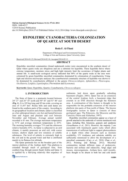 Hypolithic Cyanobacteria Colonization of Quartz at South Desert