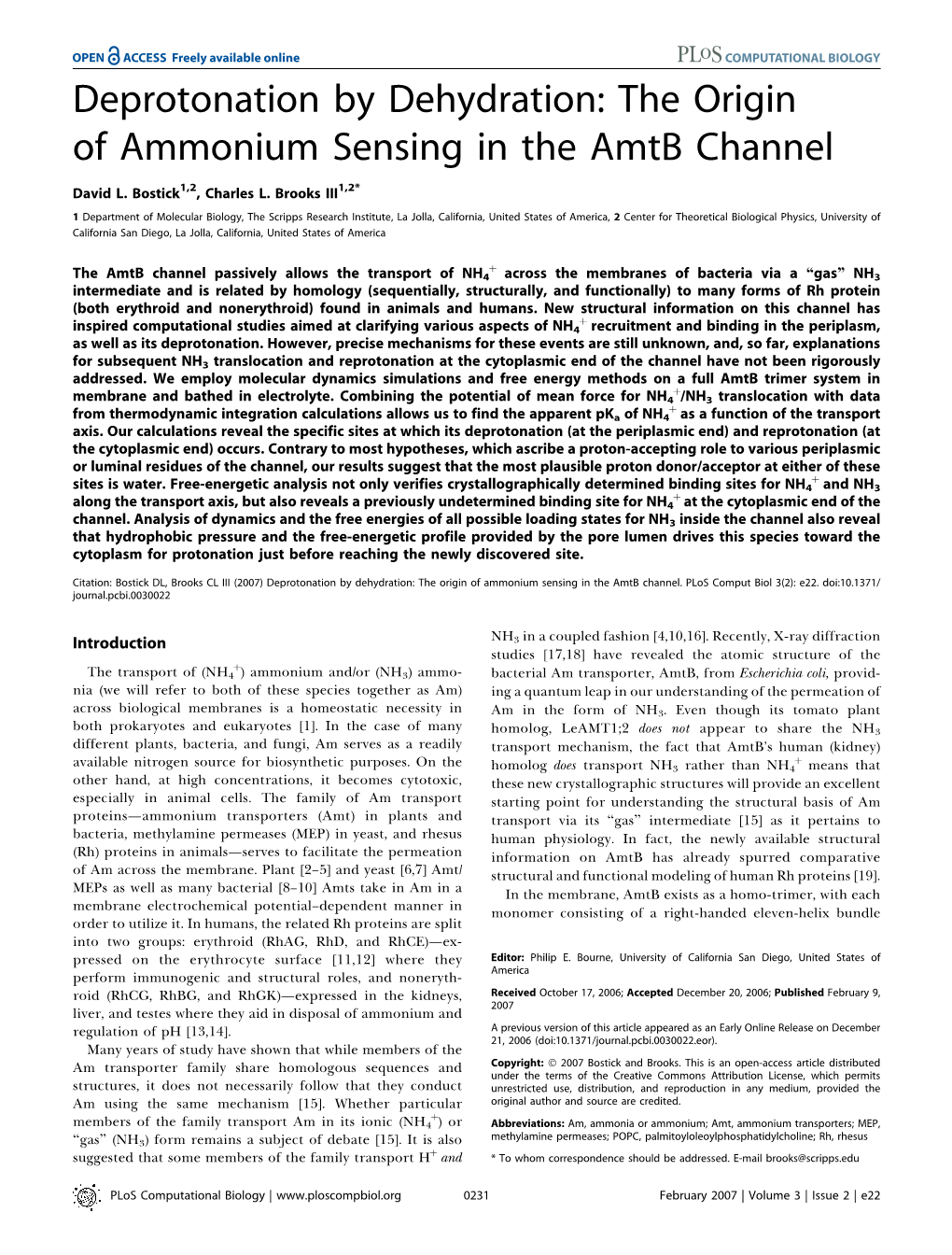 Deprotonation by Dehydration: the Origin of Ammonium Sensing in the Amtb Channel