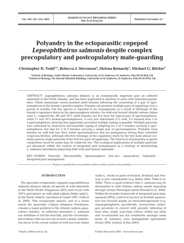 Polyandry in the Ectoparasitic Copepod Lepeophtheirus Salmonis Despite Complex Precopulatory and Postcopulatory Mate-Guarding