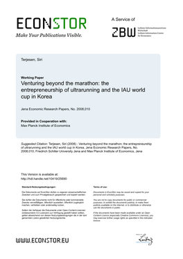 Venturing Beyond the Marathon: the Entrepreneurship of Ultrarunning and the IAU World Cup in Korea