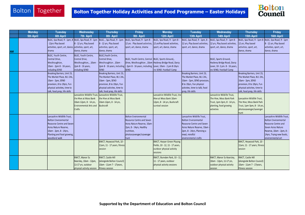 Bolton Together Holiday Activities and Food Programme – Easter Holidays