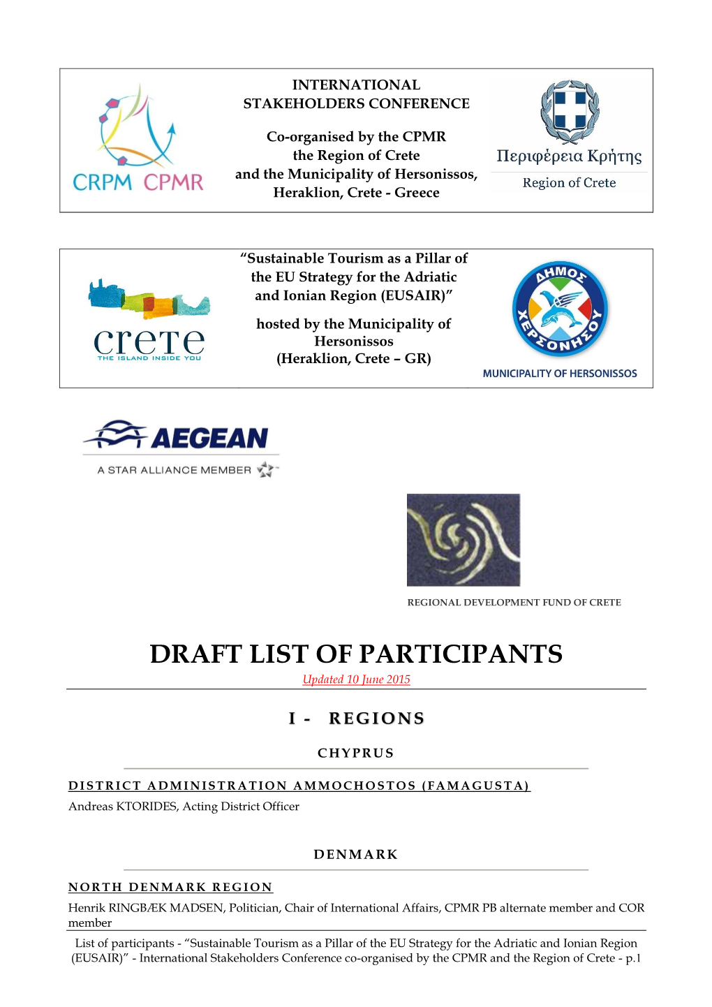 DRAFT LIST of PARTICIPANTS Updated 10 June 2015