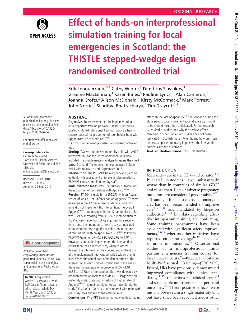 The THISTLE Stepped-Wedge Design Randomised Controlled Trial