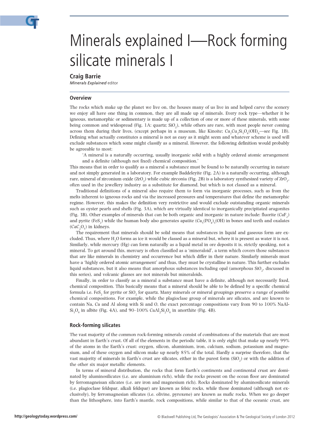 Minerals Explained I—Rock Forming Silicate Minerals I Craig Barrie Minerals Explained Editor