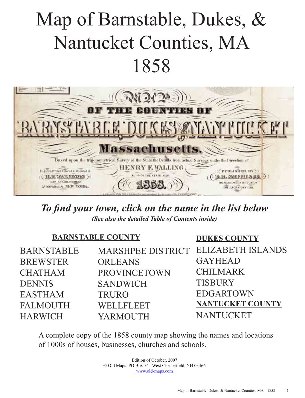 Map of Barnstable, Dukes, & Nantucket Counties, MA 1858