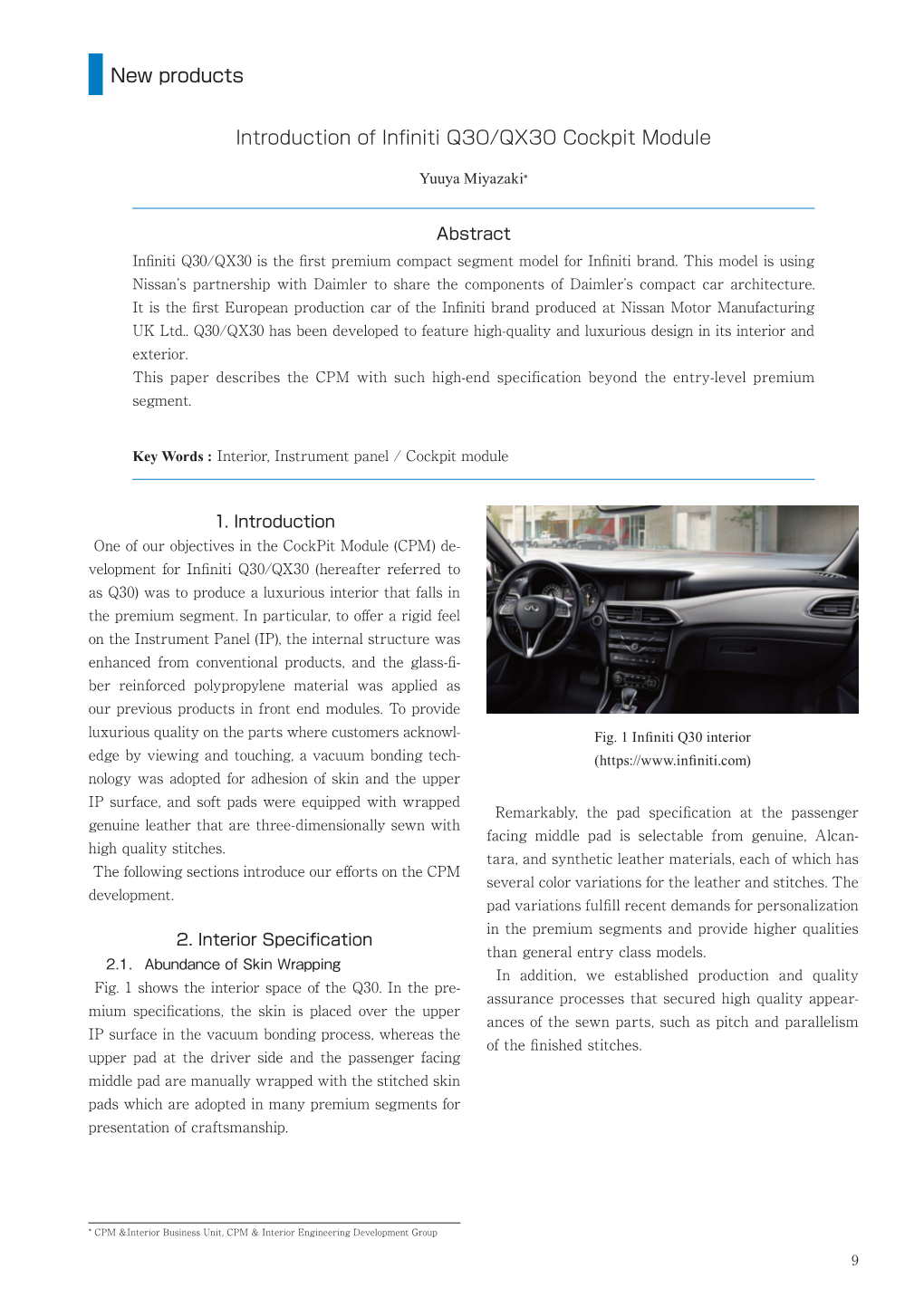 New Products Introduction of Infiniti Q30/QX30 Cockpit Module