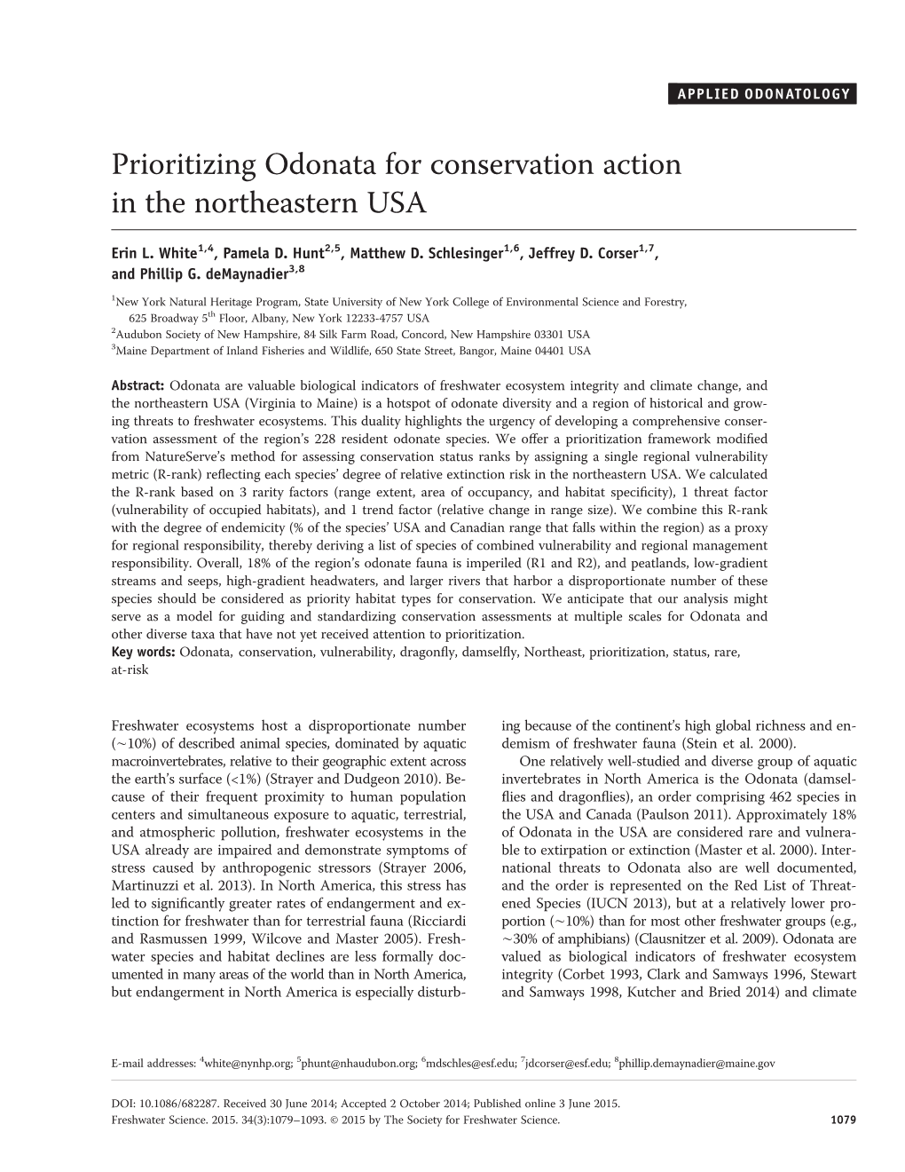 Prioritizing Odonata for Conservation Action in the Northeastern USA