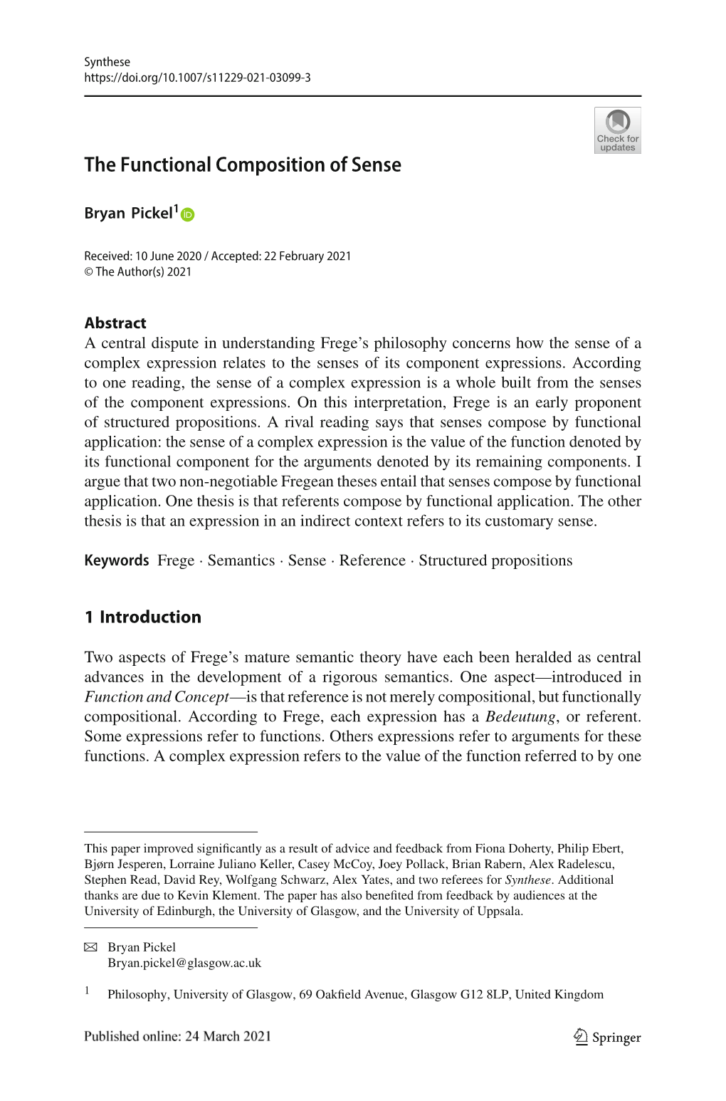 The Functional Composition of Sense