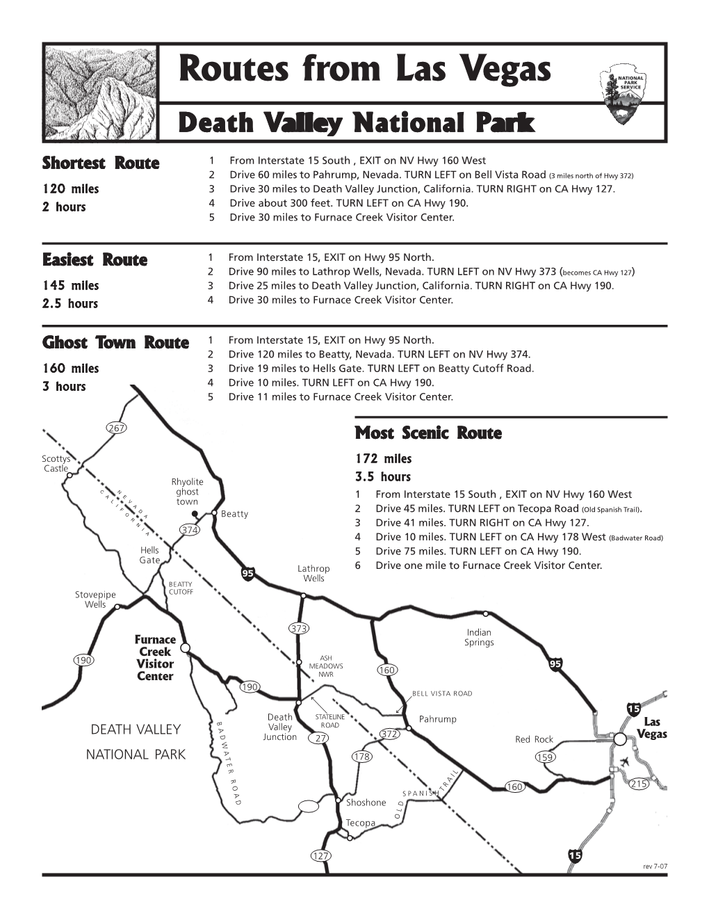 Routes from Las Vegas to Death Valley