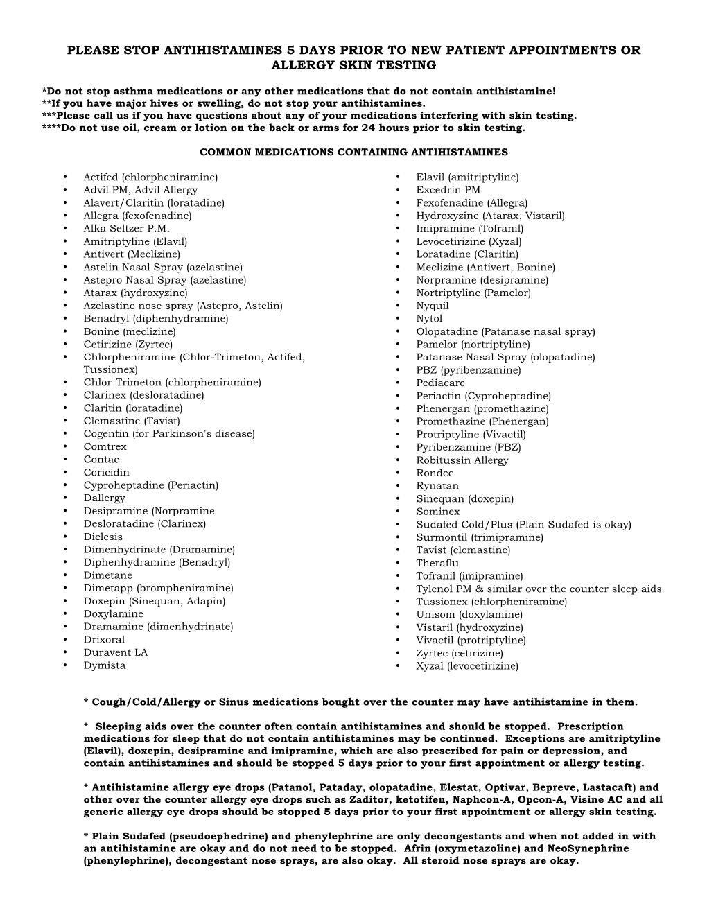 Medications to Avoid Before Skin Testing