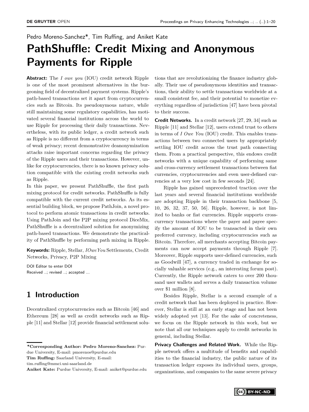 Pathshuffle: Credit Mixing and Anonymous Payments for Ripple