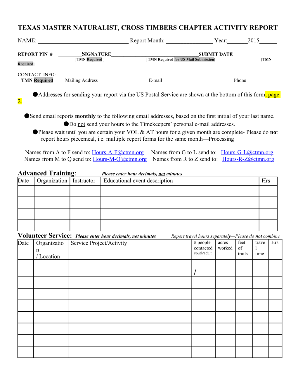 Texas Master Naturalist, Cross Timbers Chapter Activity Report