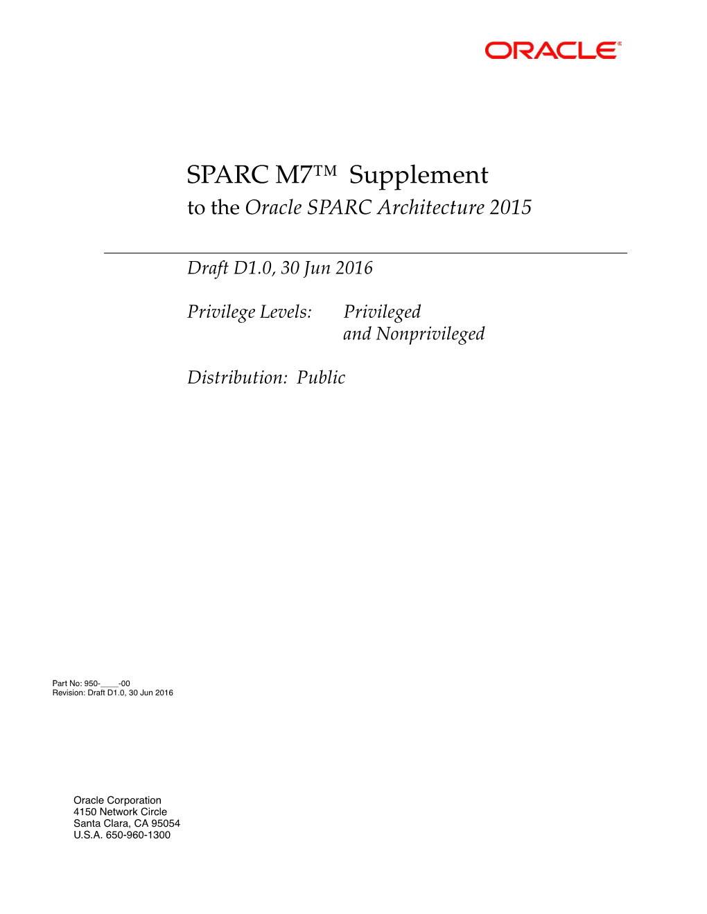 SPARC M7™ Supplement to the Oracle SPARC Architecture 2015