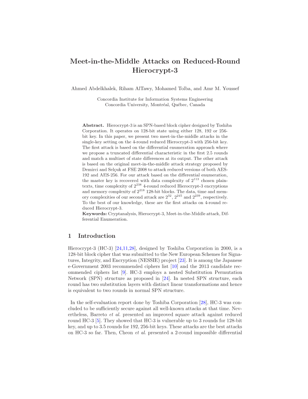 Meet-In-The-Middle Attacks on Reduced-Round Hierocrypt-3