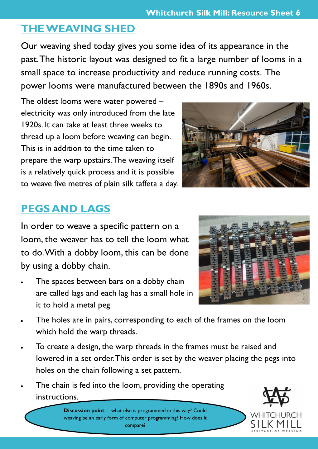 The Weaving Shed Pegs and Lags