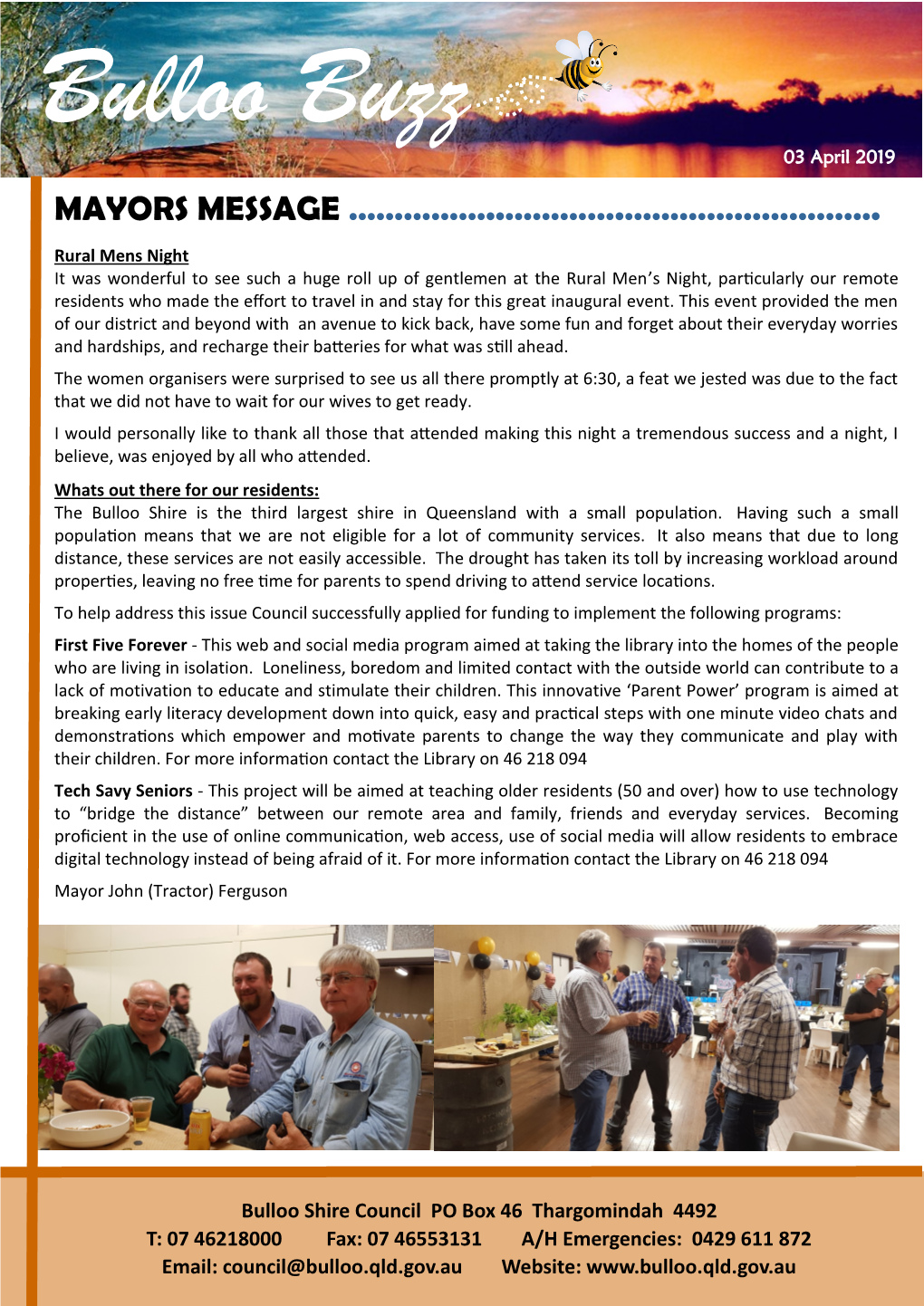 Bulloo Buzz 03 April 2019 MAYORS MESSAGE ……………..………….………………………