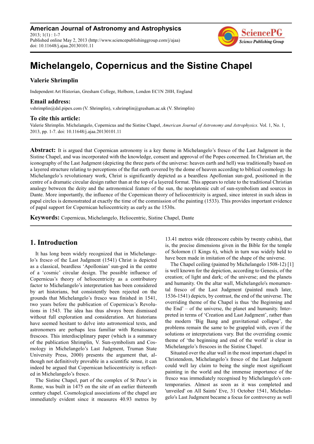 Michelangelo, Copernicus and the Sistine Chapel