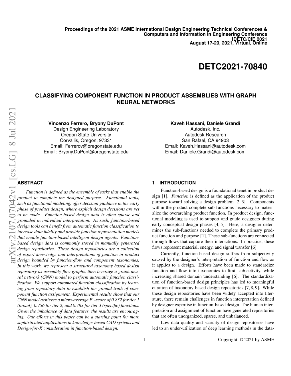 Arxiv:2107.07042V1 [Cs.LG] 8 Jul 2021 in This Work, We Represent a Structured Taxonomy-Based Design It Applies to a Design