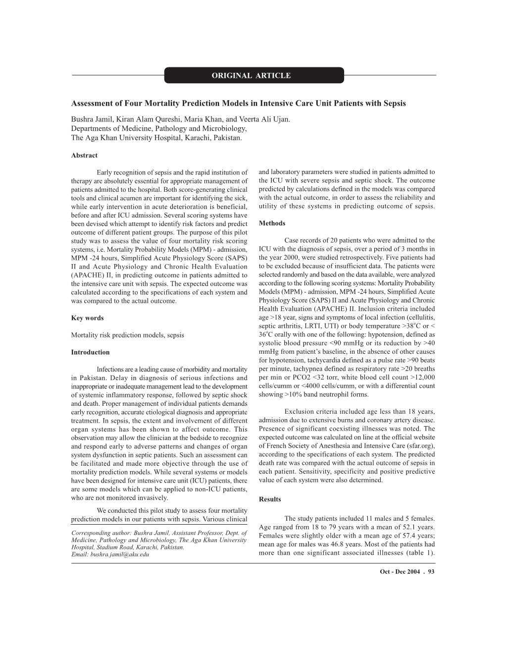 Assessment of Four Mortality Prediction Models in Intensive Care Unit Patients with Sepsis